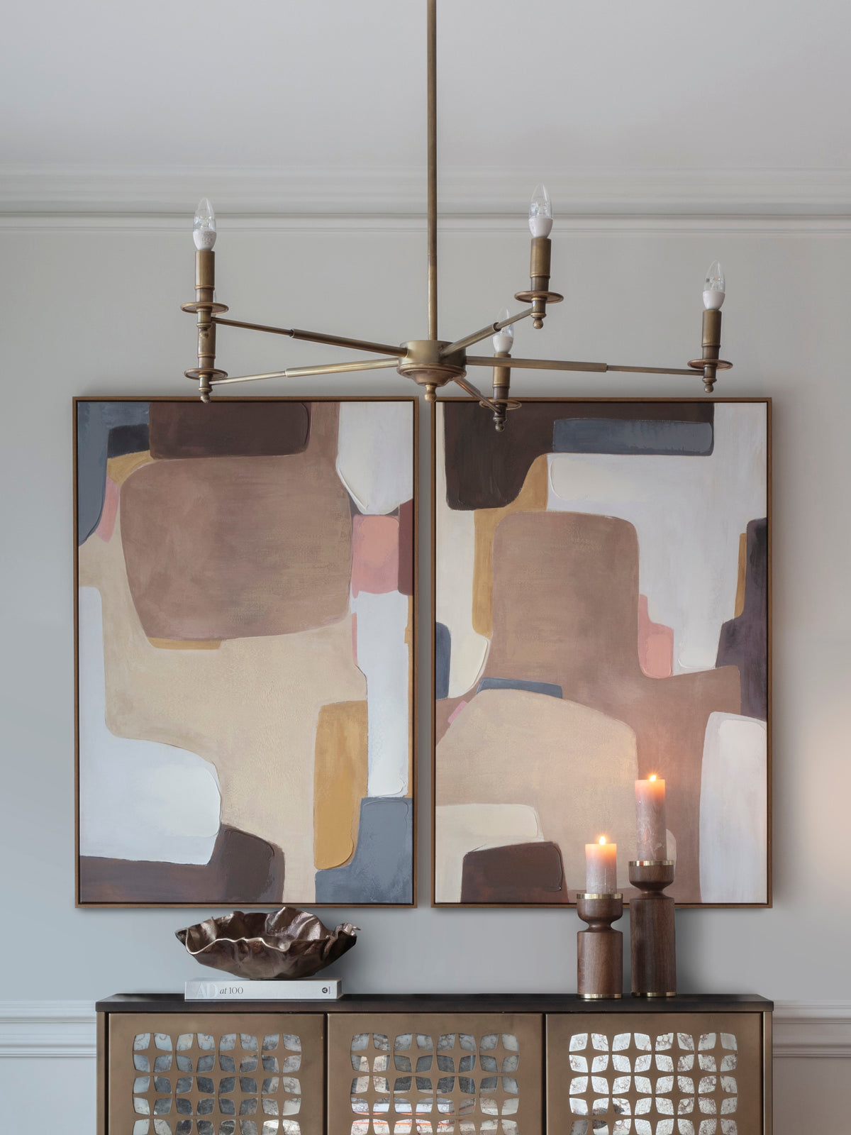 Hessa Abstract Framed Canvas, Set of 2 — 60x120cm