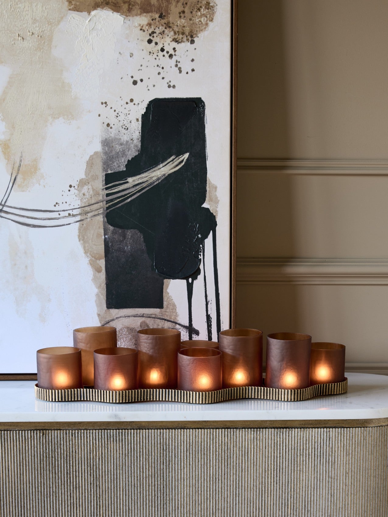 Aurelia Aged Gold 9-Light Ripple Candle Holder