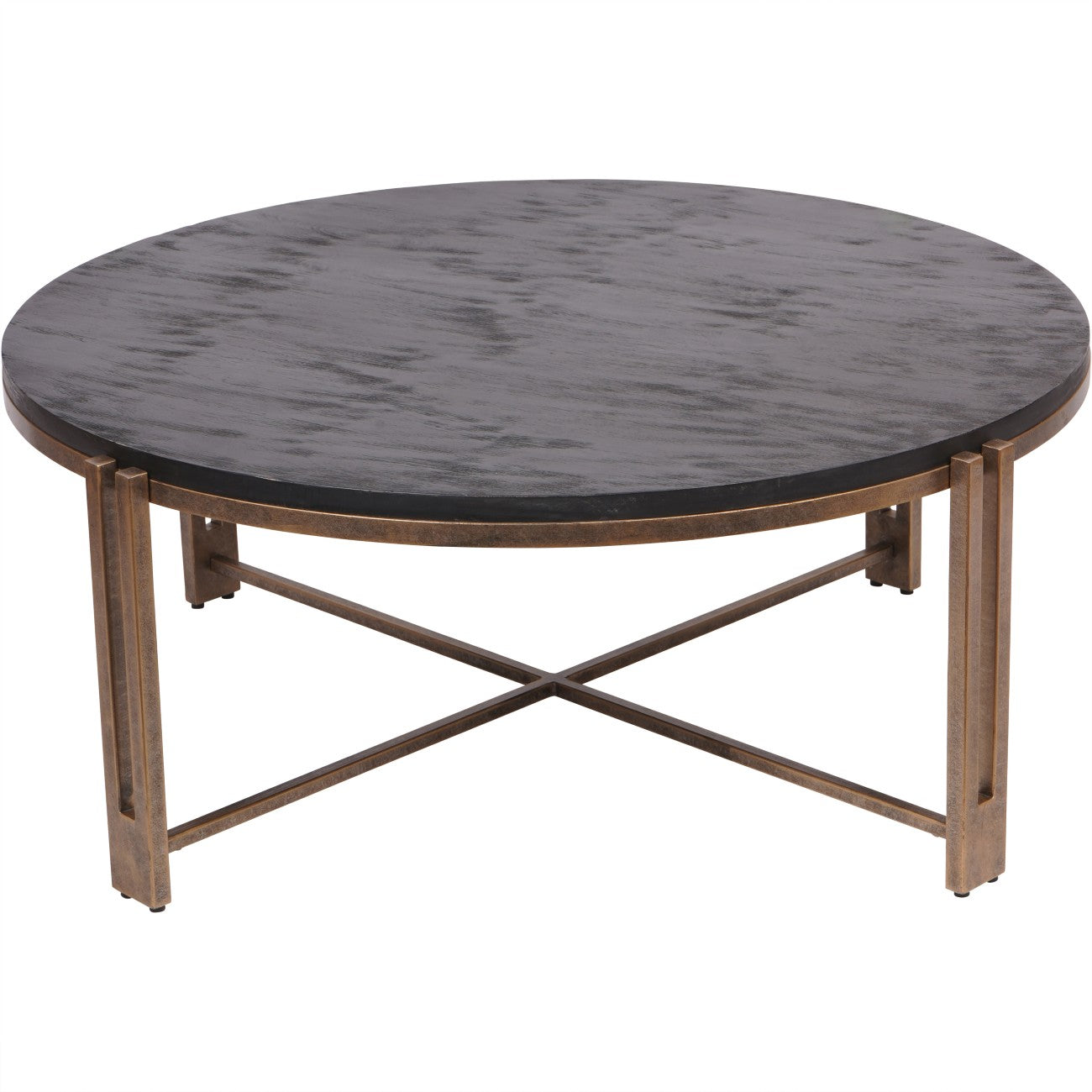 Brescia Sandblasted Wood & Champagne Round Coffee Table – 101cm