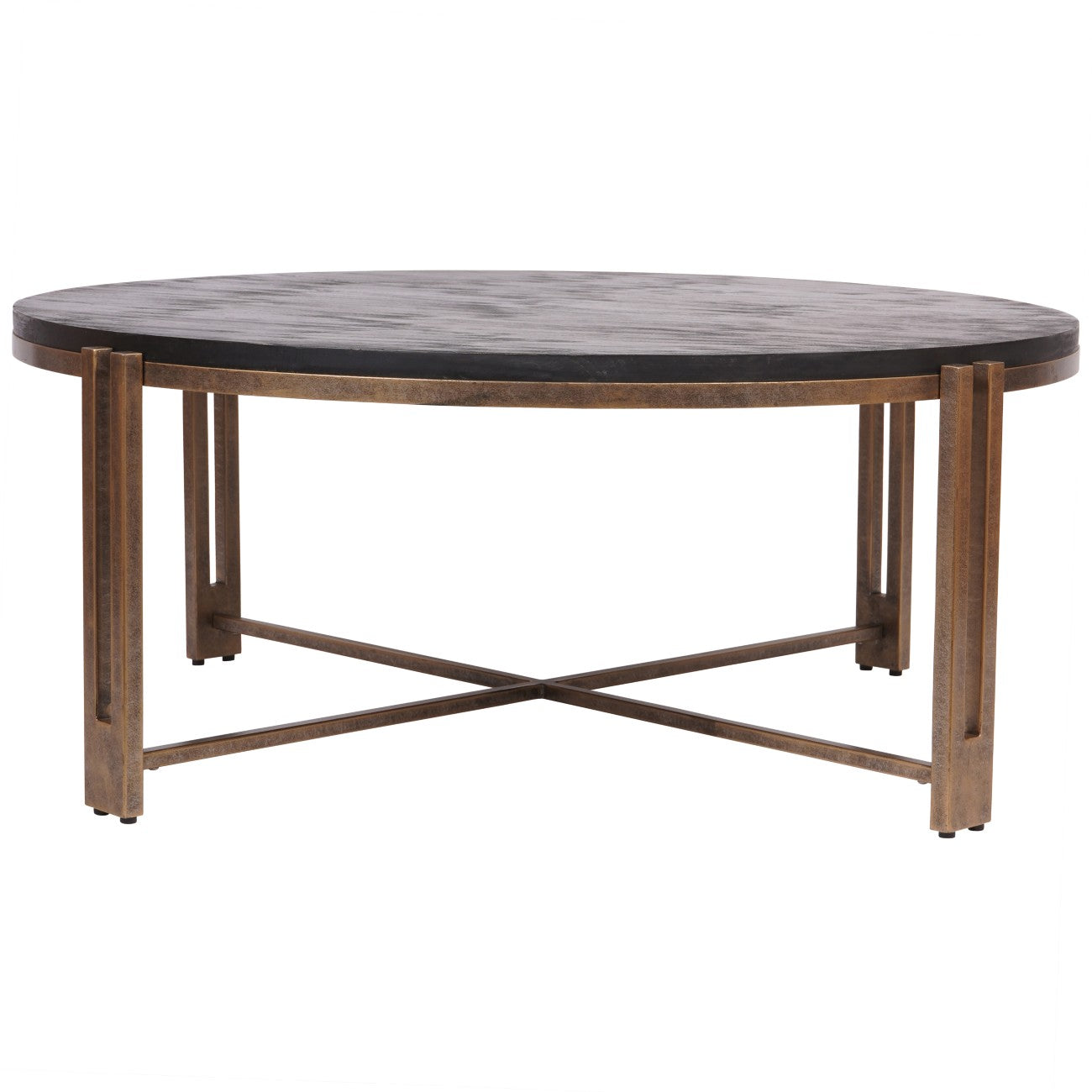 Brescia Sandblasted Wood & Champagne Round Coffee Table – 101cm