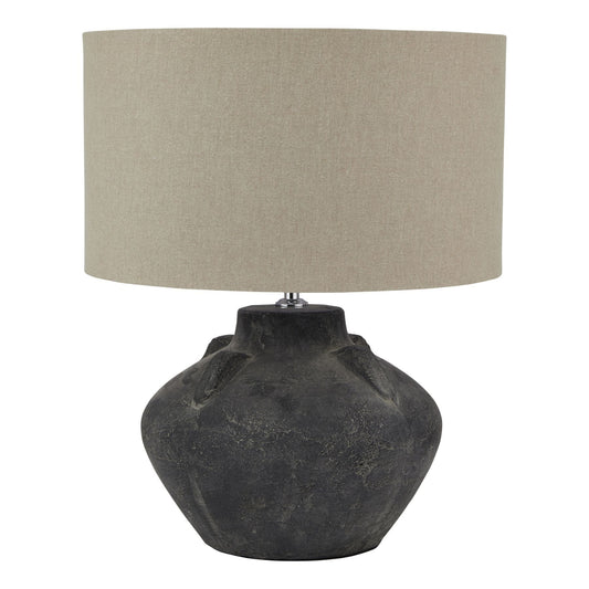 Harlow Charcoal Stone Table Lamp — Linen Drum Shade