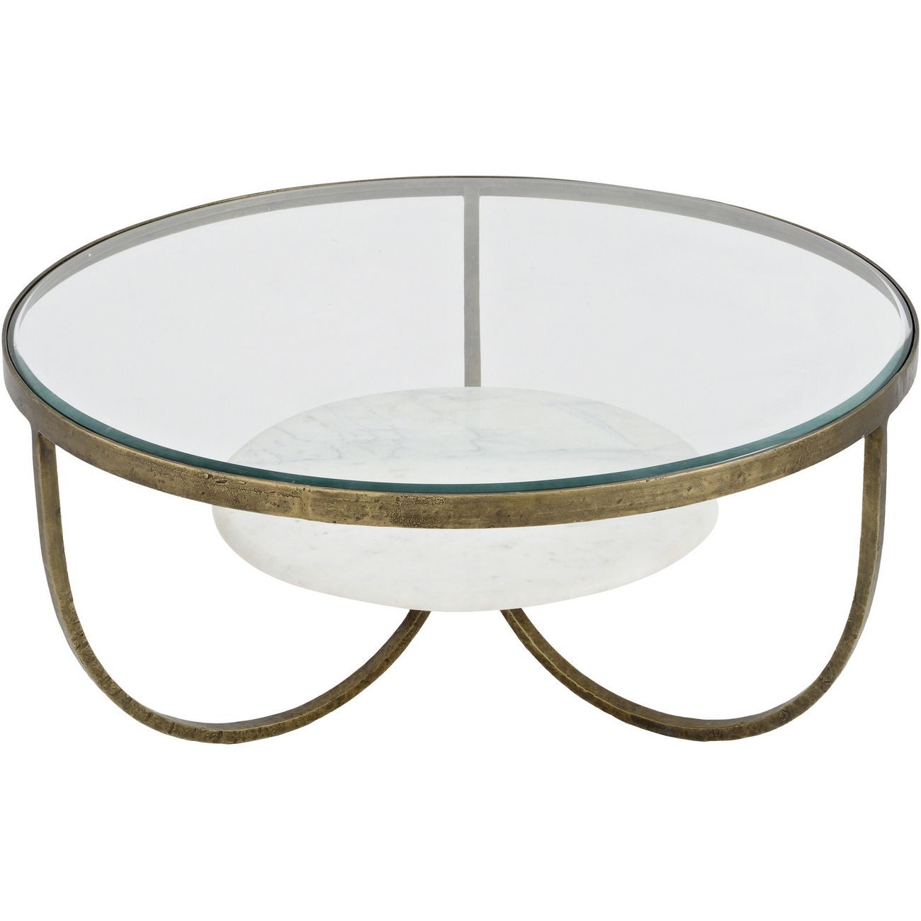 Marella White Marble & Antique Gold Round Coffee Table – 91cm