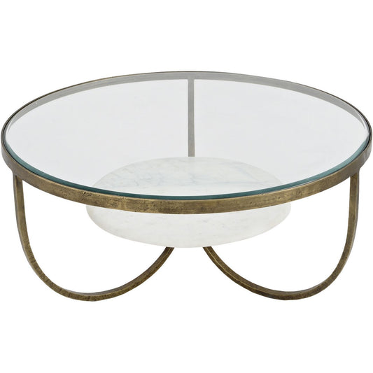 Marella White Marble & Antique Gold Round Coffee Table – 91cm
