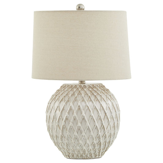 Sienna Lattice Ceramic Table Lamp — Natural Linen Shade