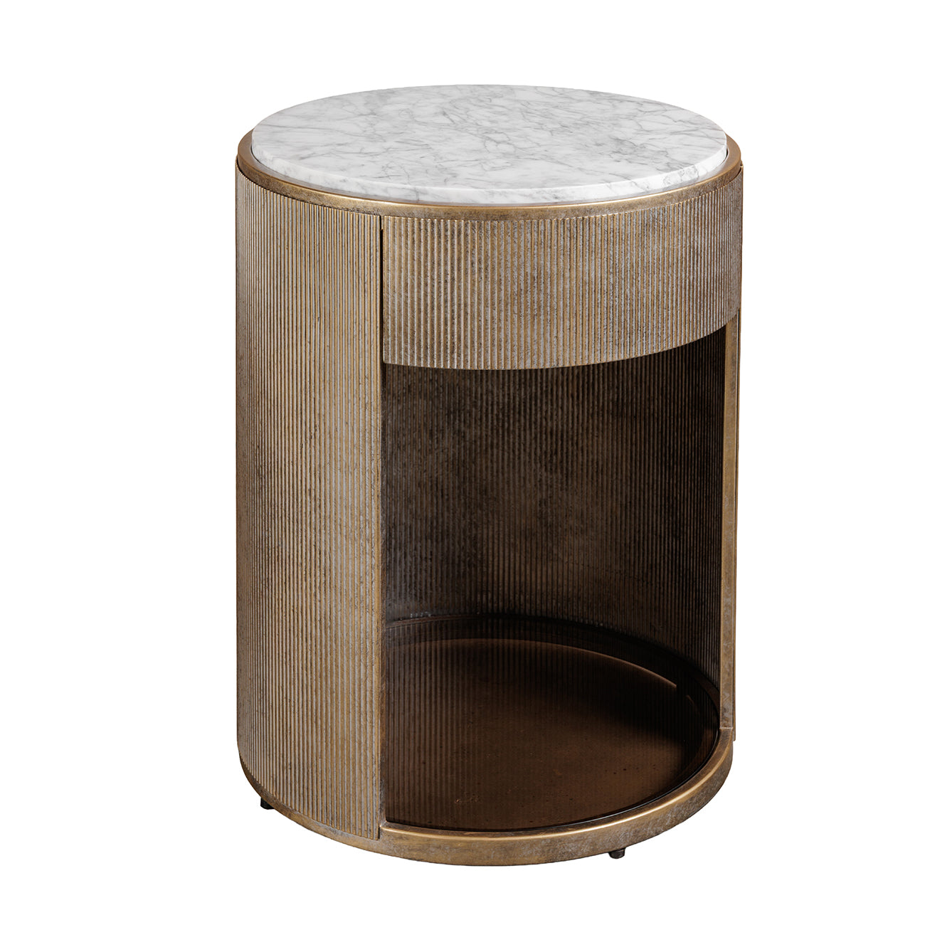 Aurora Round Bedside Table — Marble & Champagne Gold