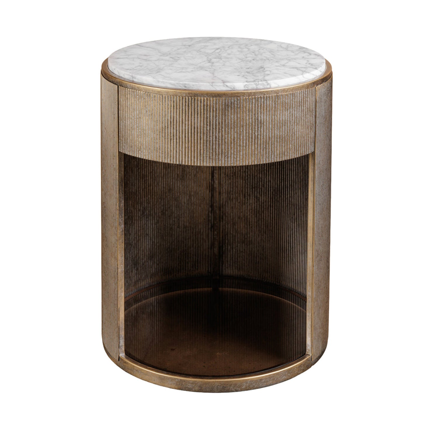 Aurora Round Bedside Table — Marble & Champagne Gold