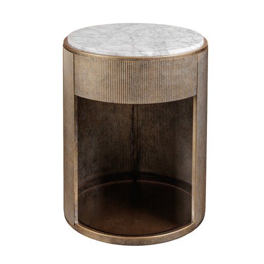 Aurora Round Bedside Table — Marble & Champagne Gold