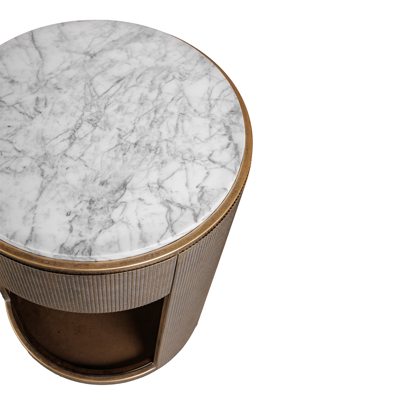 Aurora Round Bedside Table — Marble & Champagne Gold