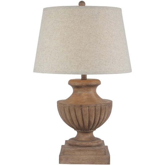 Valencia Carved Wood Table Lamp — Linen Shade